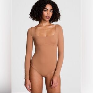 Victoria's Secret Long Sleeve Square Neck Bodysuit — Tan
